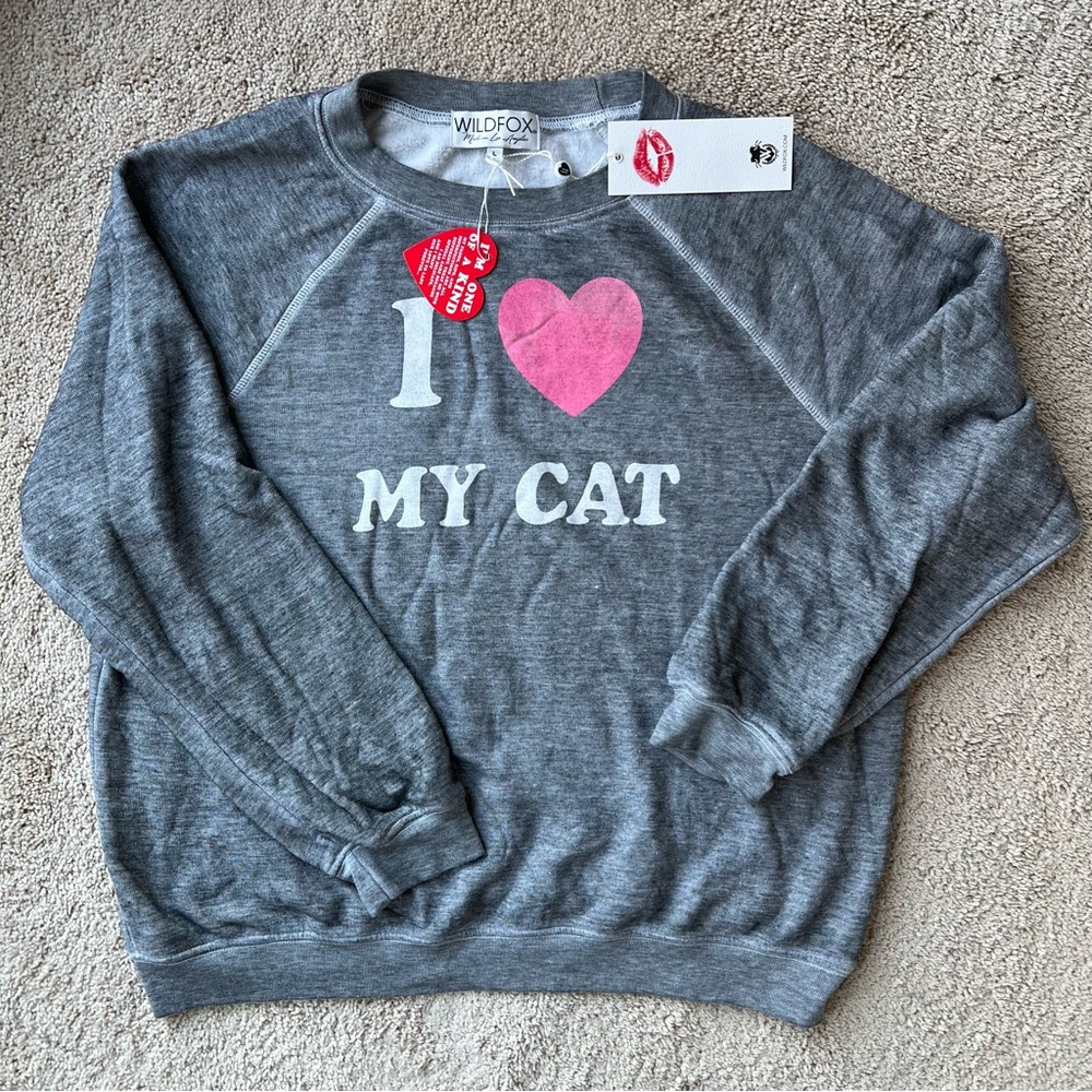 Wildfox I ❤️ my cat sweatshirt size L NWT